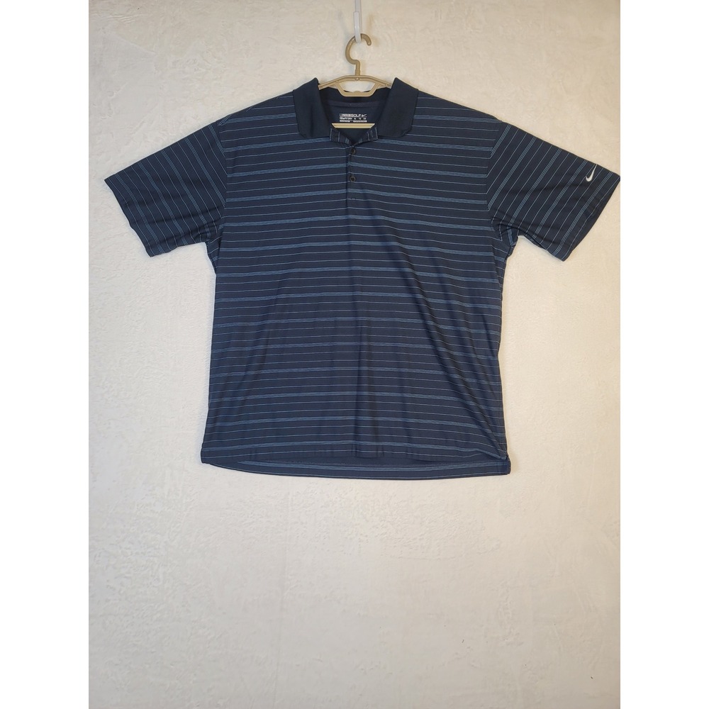 Nike Golf Fit Dry Polo Shirt Mens XL Navy Blue Striped Short Sleeve Vaca Resort